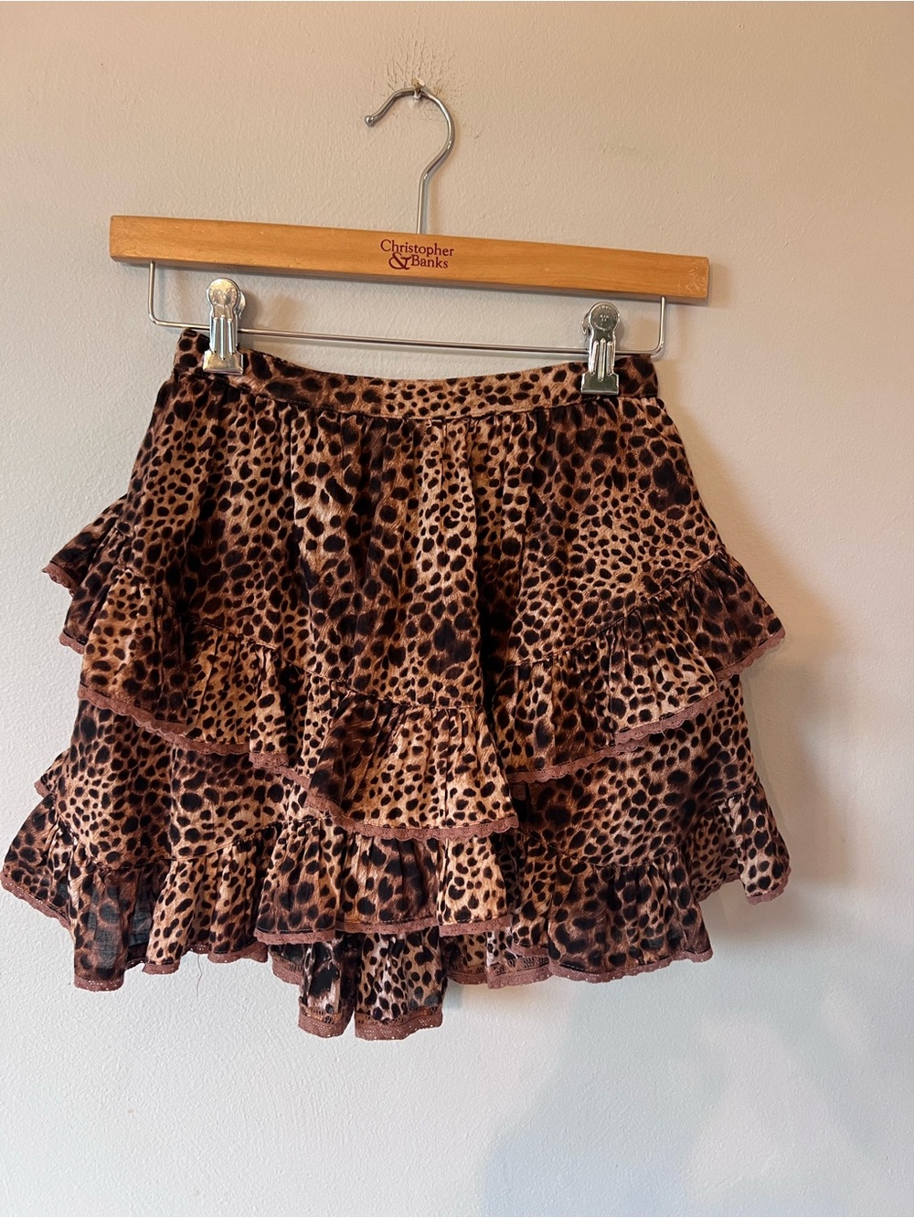 aerie Leopard Ruffle Mini Skirt - Brown
